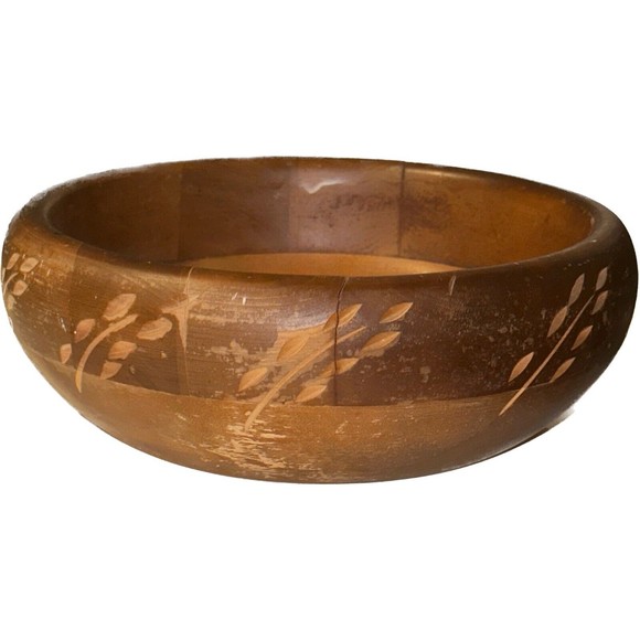 Rare Carved Wheat Motif Mid Century Baribocraft Wood Serving Bowl Salad Fruit - Picture 8 of 8